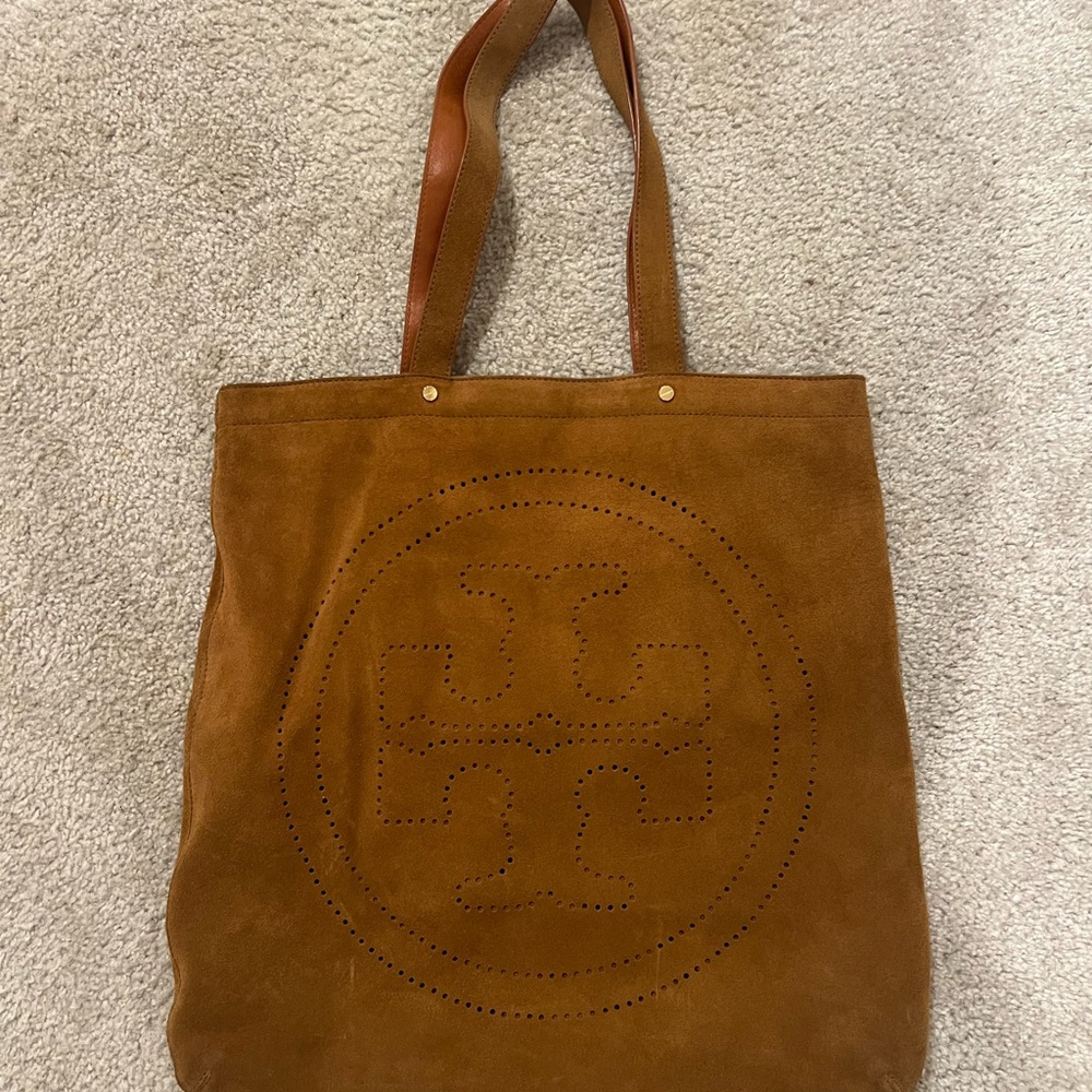 Tory Burch Large Suede Tote Perforated Logo